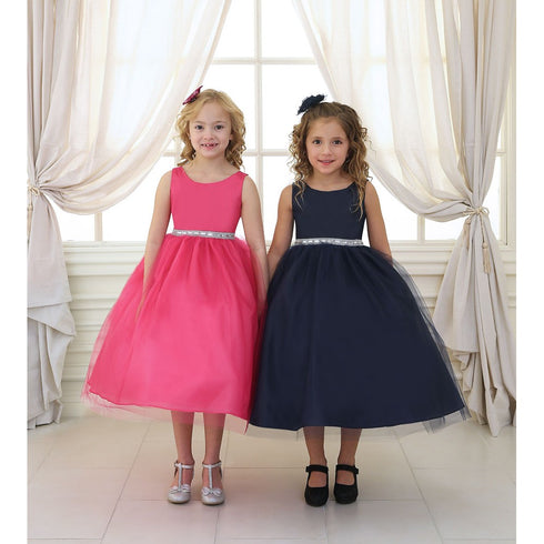 Little Girls Navy Rhinestone Tulle Flower Girl Dress 2T-6 - SophiasStyle.com
